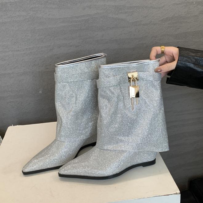 Bottes Shark Lock En Suede Avec Strass  | Femme Shark Lock Bottes & Bottines ARGENTE