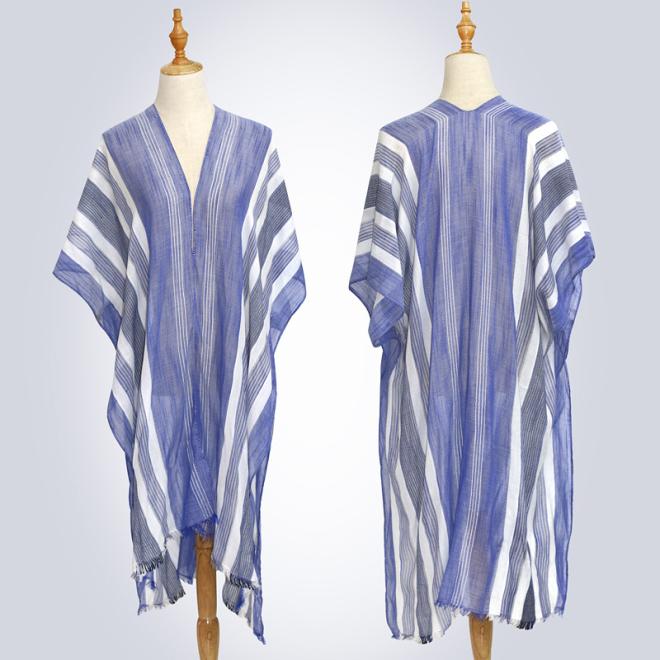 Caftan En Coton Et Lin À Rayures 4G  | Femme Robes Femme BLEU