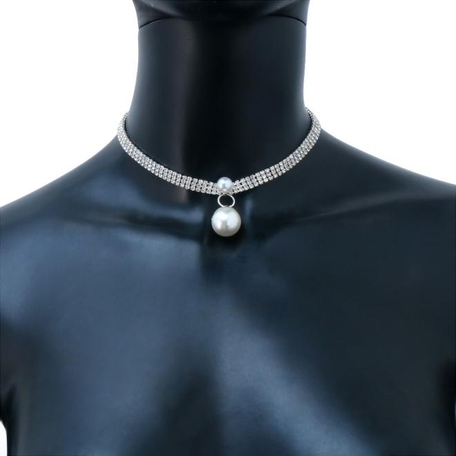 Collier Torque Pearl En Métal Avec Perle Et Cristaux  | Femme Bijoux Accessoires ARGENTE