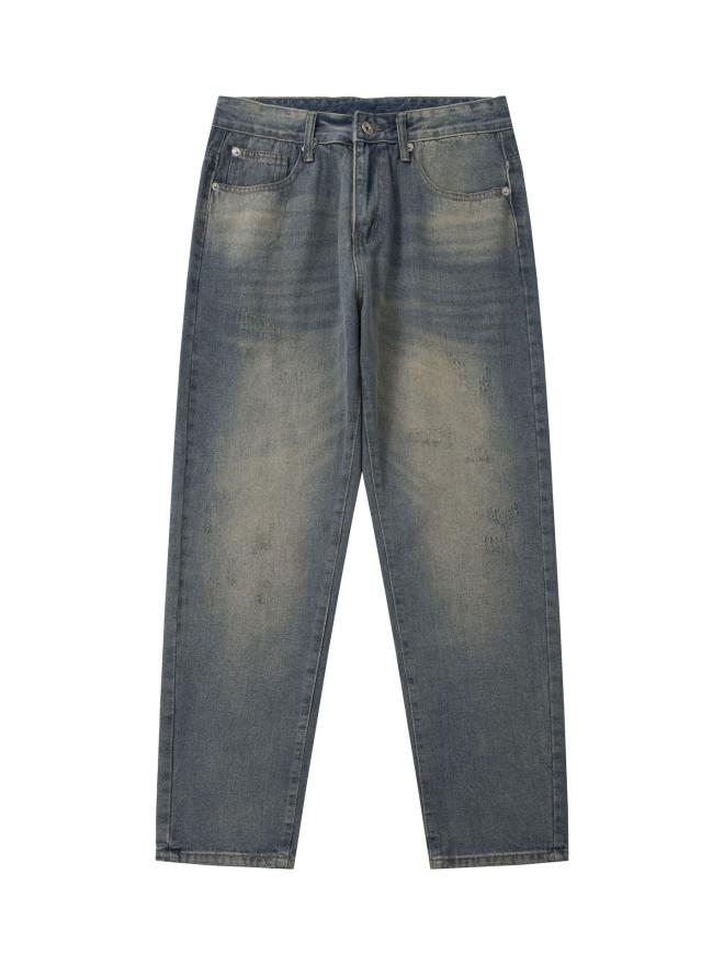 Jean Droit En Denim Destroyed Vintage  | Homme Denim Denim BLEU INDIGO